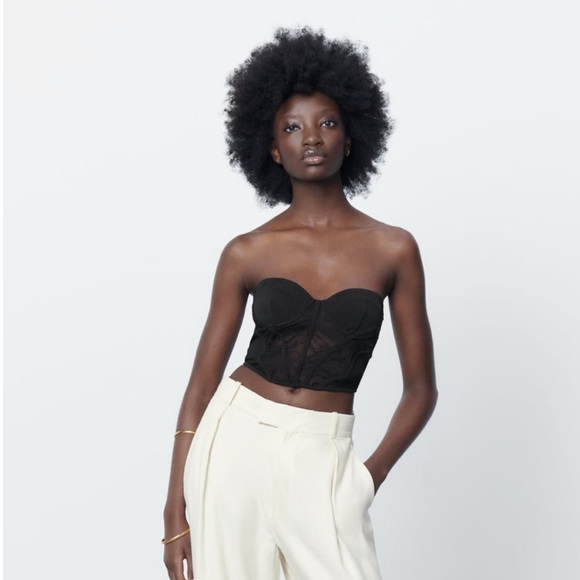 Zara Black Lace Bustier Crop Top - Picture 1 of 10